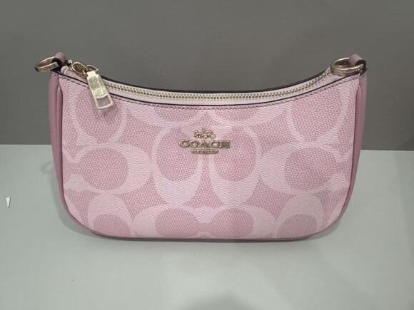 Coach. Handbags - Coach Pink Signature Coated Canvas Mini Hobo Shoulder Bag Purse